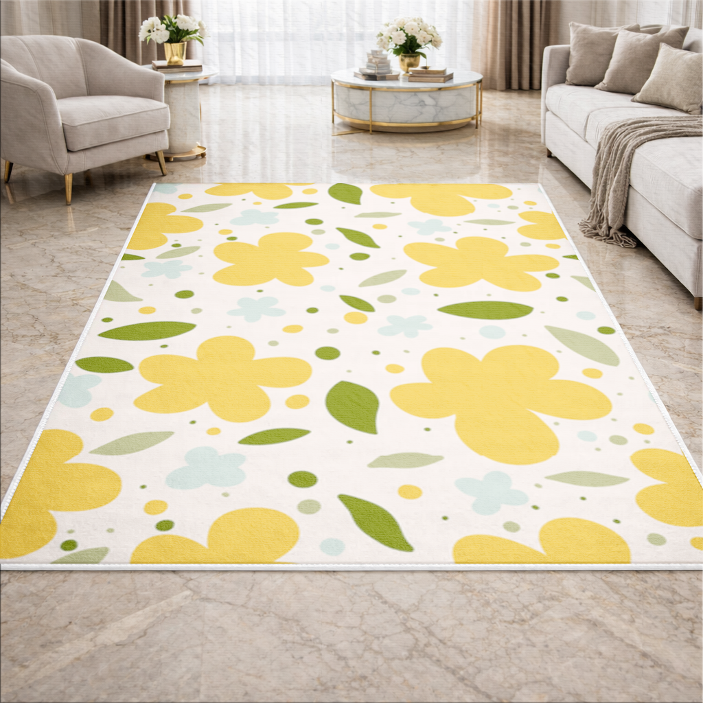 Yellow Floral and Leaf Boho Seamless Pattern Living room carpet