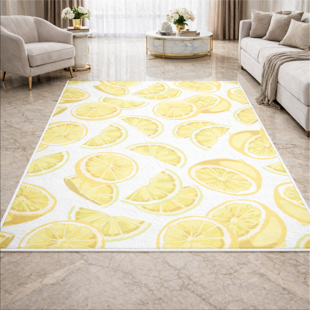 Fresh Lemon Slices Vibrant Summer Pattern Living room carpet