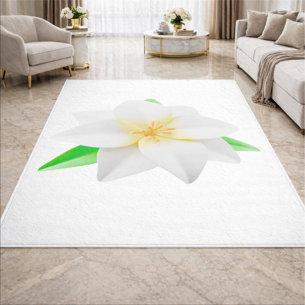 3D White Lily Flower Illustration Living room carpet