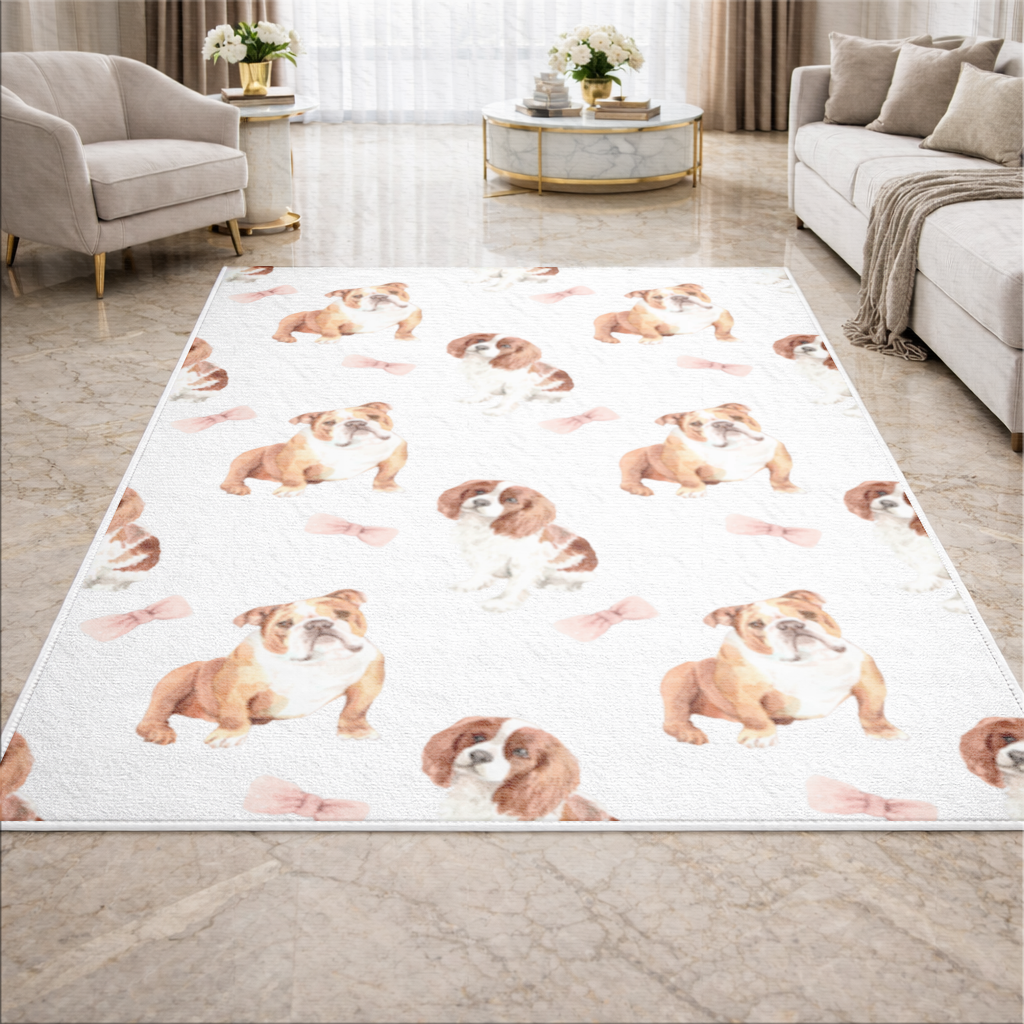 Watercolor English Bulldog and Cavalier Puppy Pattern 