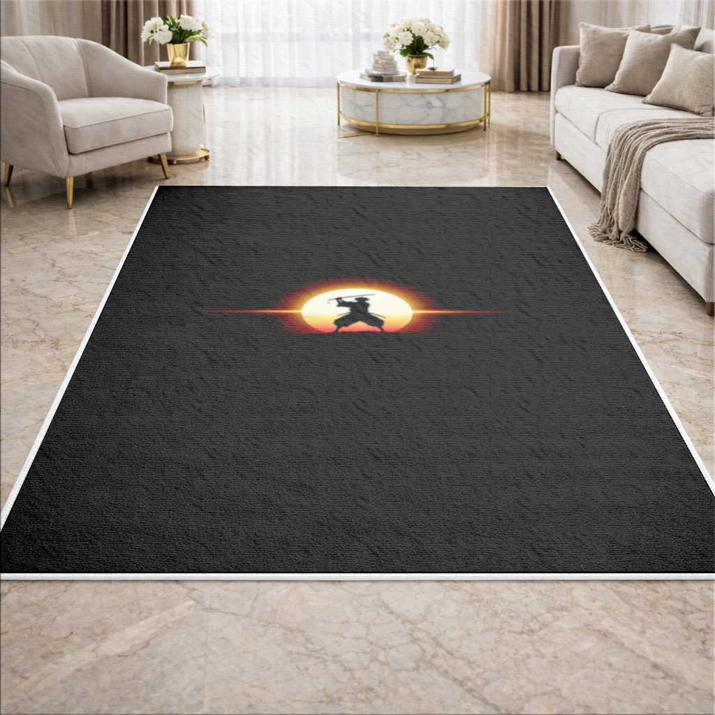 Samurai Silhouette Under the Rising Sun Honor and Strength Living room carpet