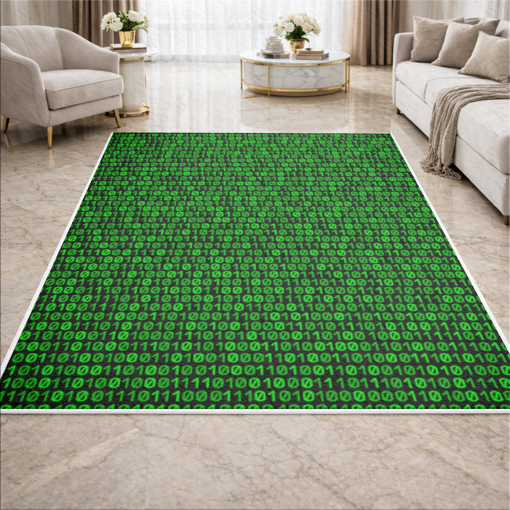 Matrix Stili Dijital İkili Kod Arka Planı Salon Halısı