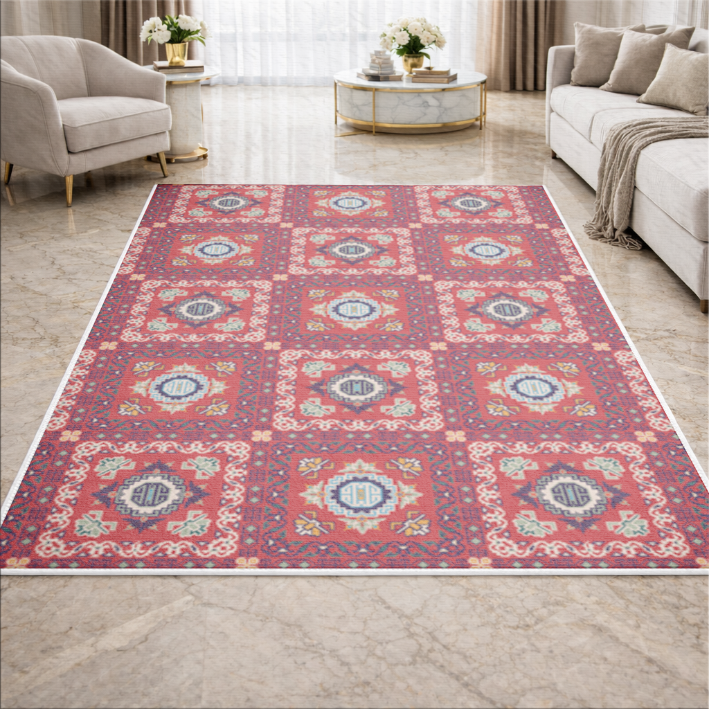 Traditional Kilim Inspired Red Ethnic Geometric Pattern Living room carpet