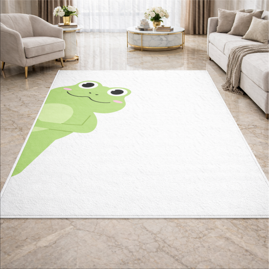 Cute Green Frog Peek-a-Boo Illustration Living room carpet