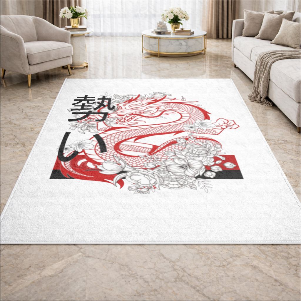Japanese Dragon with Floral Design Living room carpet