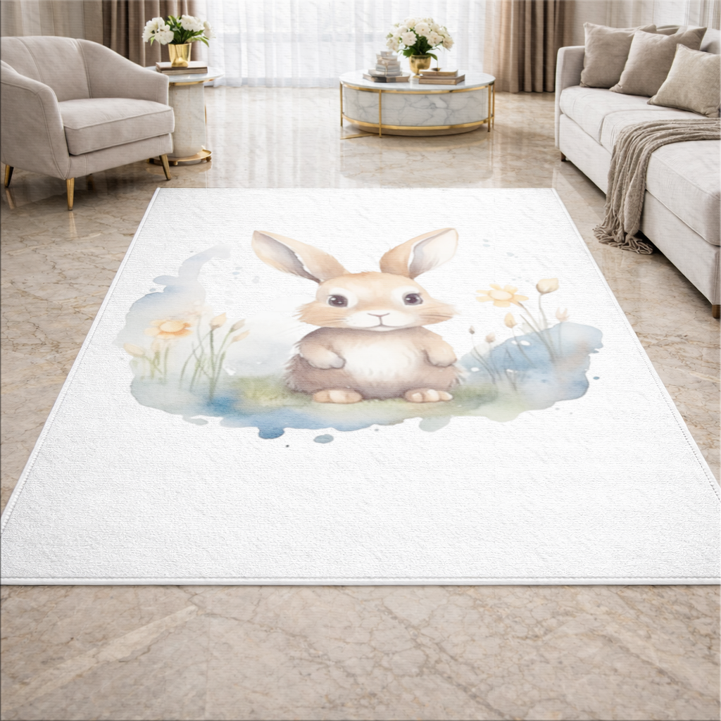 Cute Bunny Watercolor Illustration Living room carpet