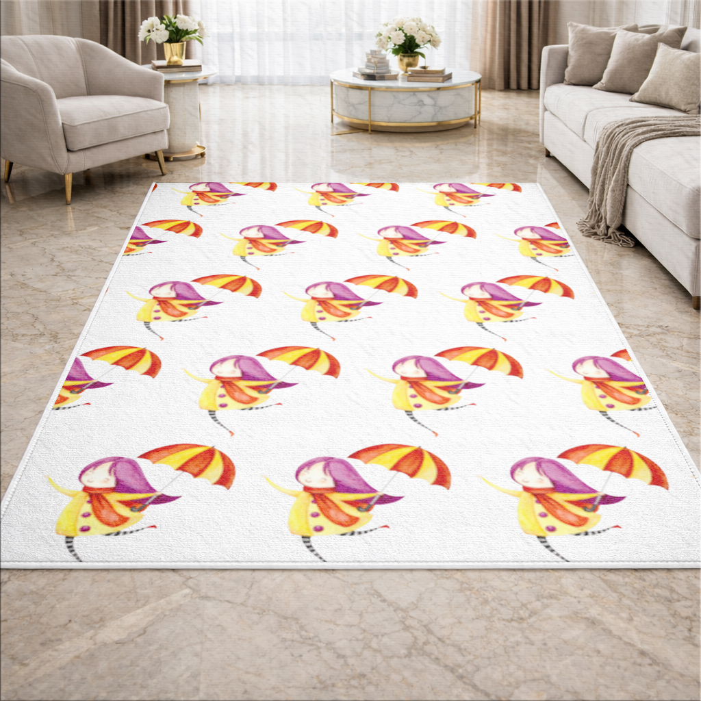 Cheerful Girl with Umbrella Living room carpet