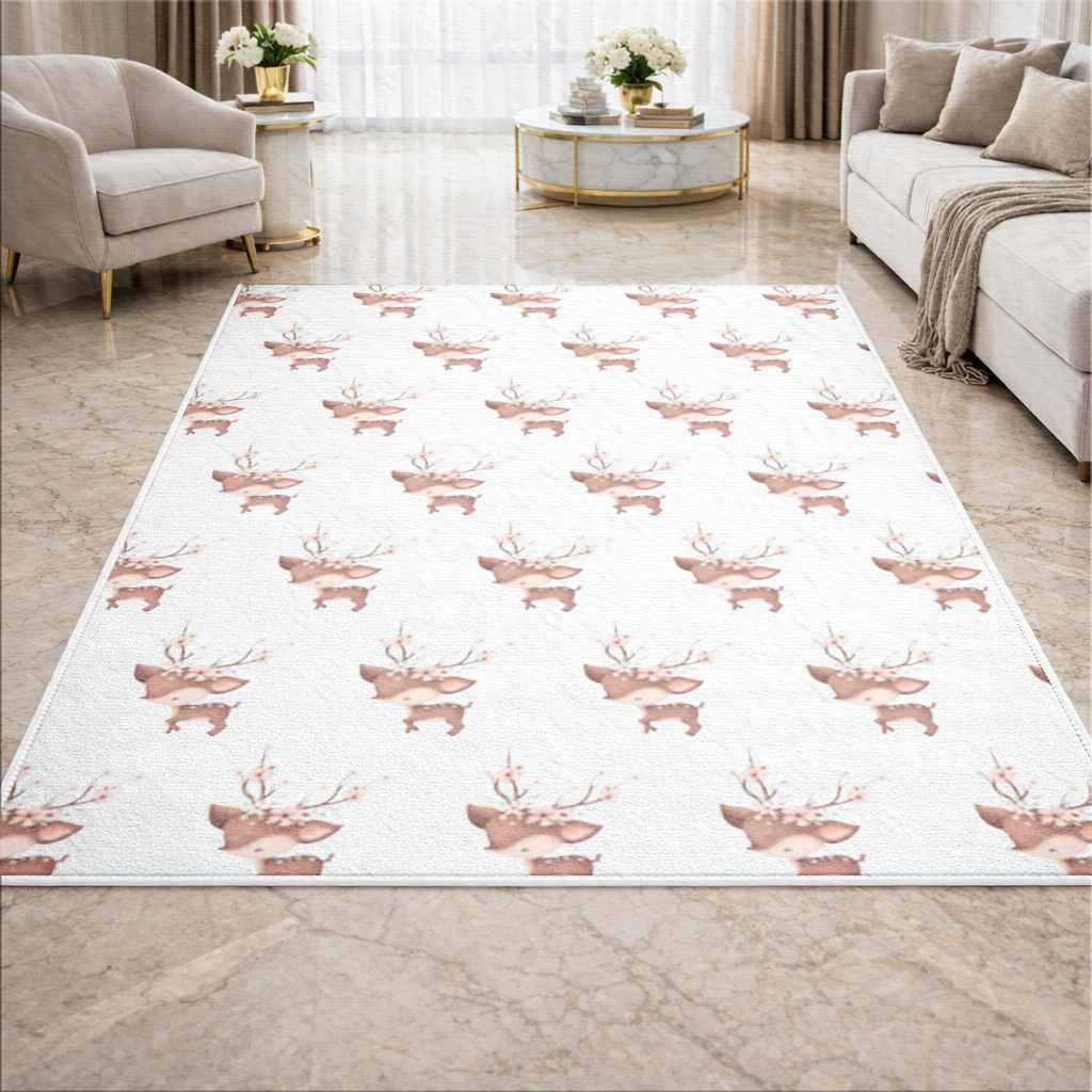 Cute Baby Deer with Floral Antlers Living room carpet