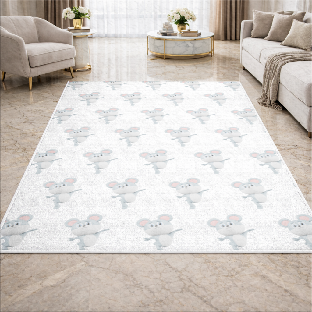 Dancing Cute Grey Mouse Character Living room carpet