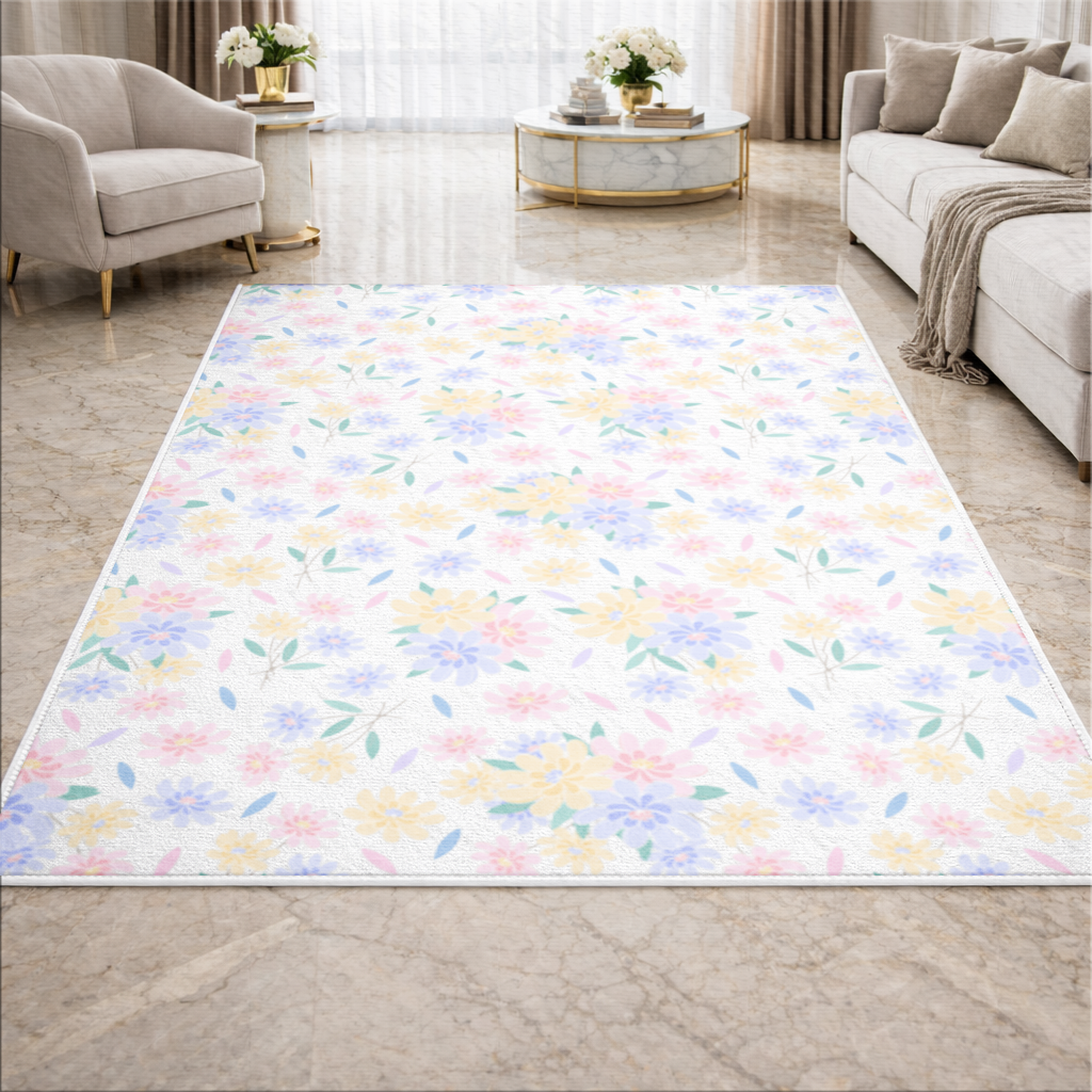 Colorful Pastel Spring Floral Pattern Living room carpet