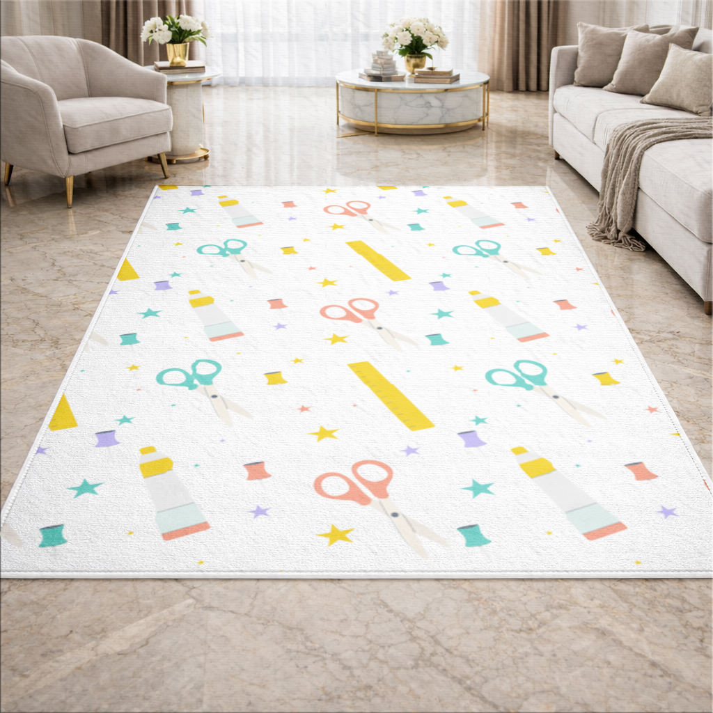 Colorful School and Stationery Supplies Pattern Living room carpet