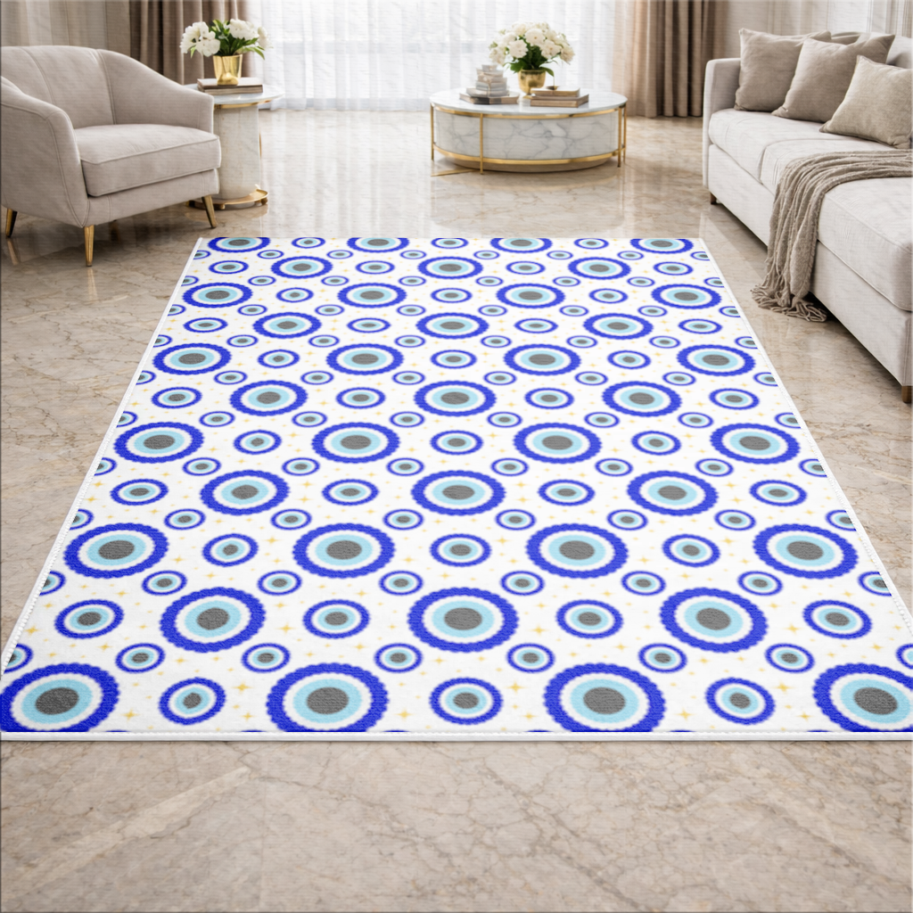 Blue Evil Eye Pattern with Stars Living room carpet