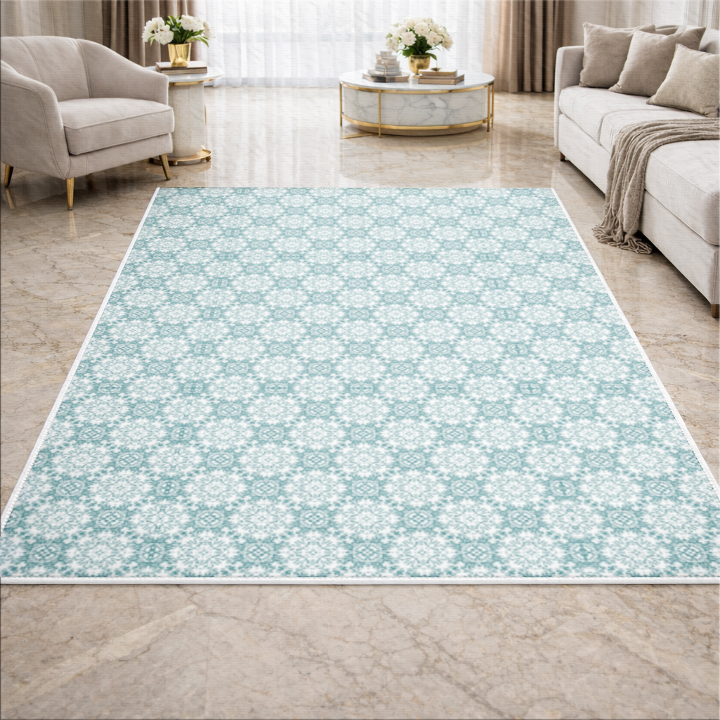 Blue Pixelated Geometric Ornament Pattern Living room carpet