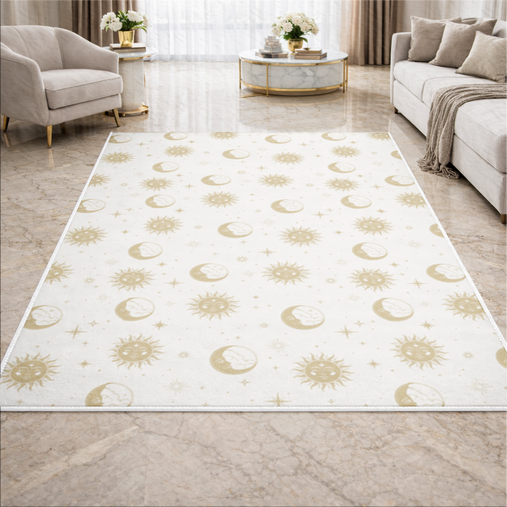 Golden Sun and Moon Mystical Pattern Living room carpet
