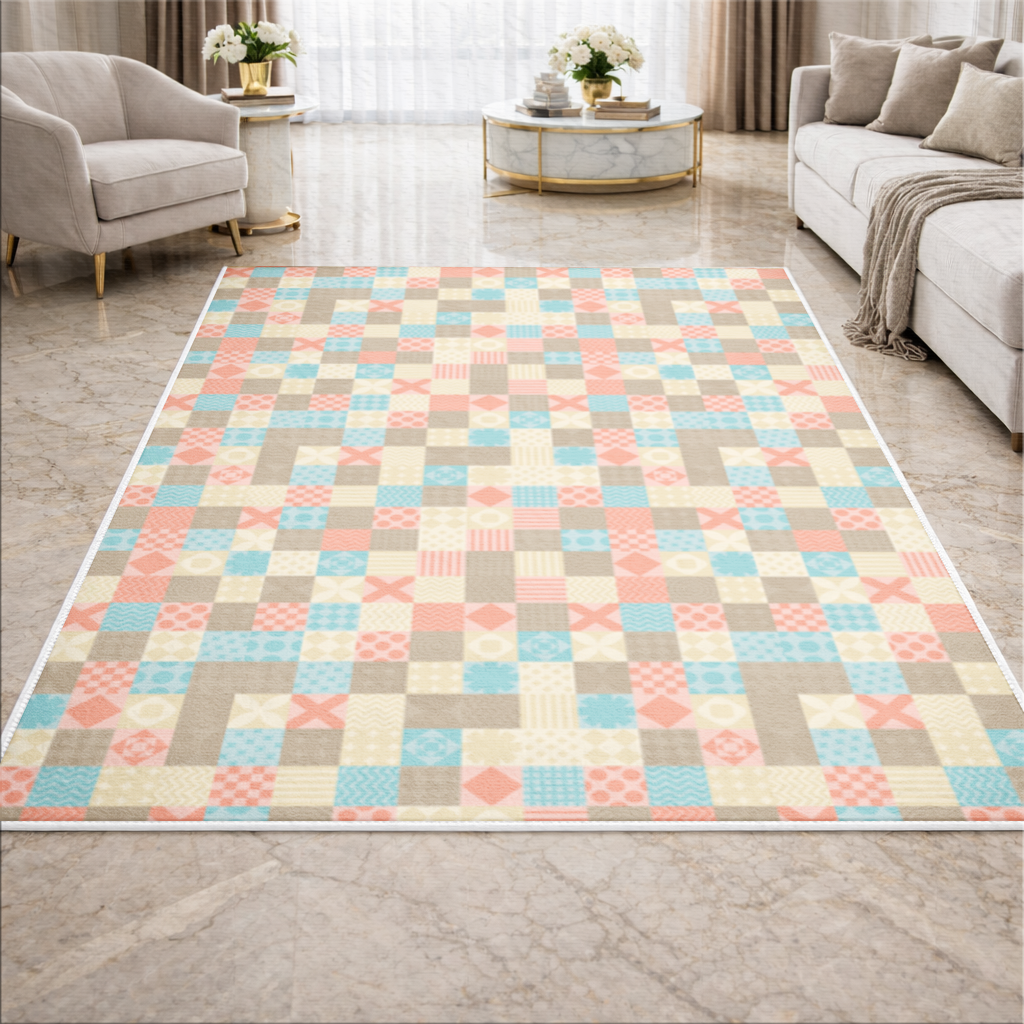 Colorful Modern Geometric Square Pattern Living room carpet