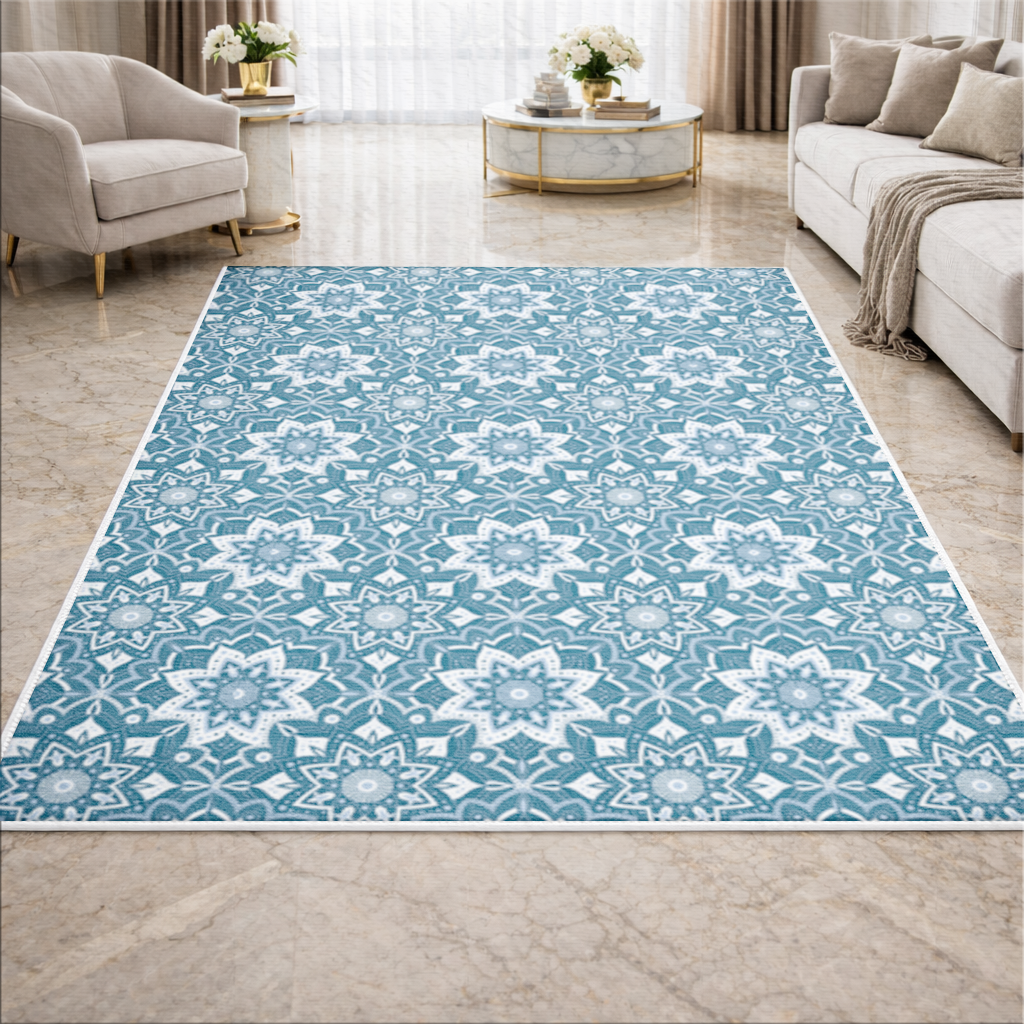 Elegant Blue Mandala Pattern Living room carpet