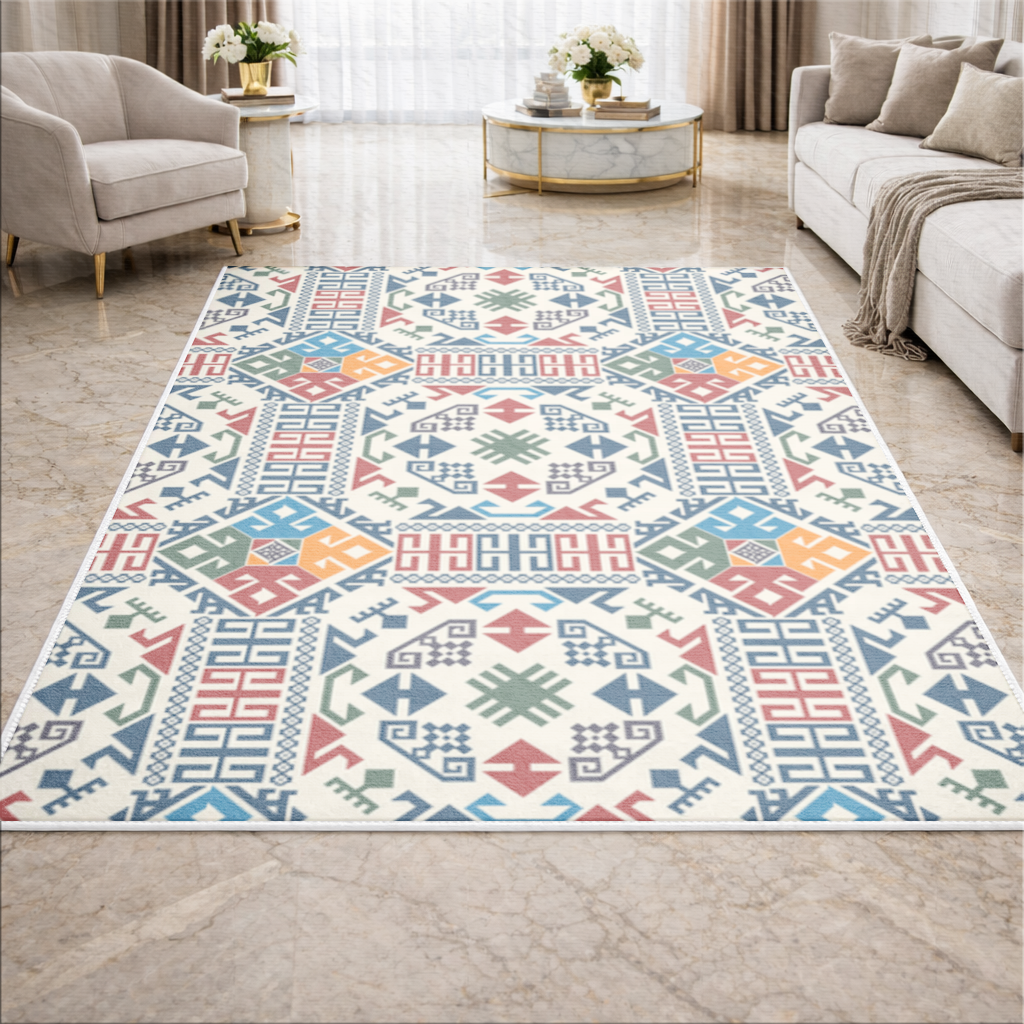 Multicolor Ethnic Geometric Motif Living room carpet