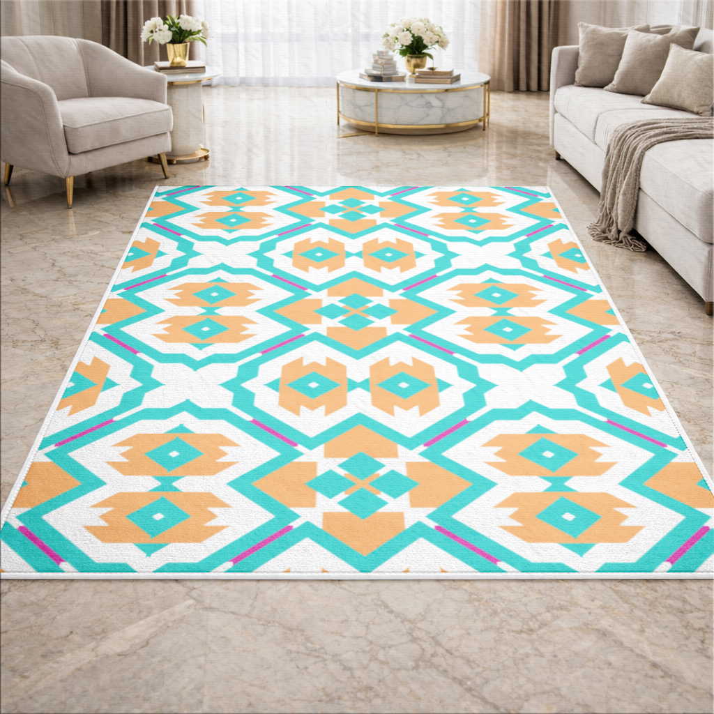 Orange and Turquoise Geometric Pattern Living room carpet