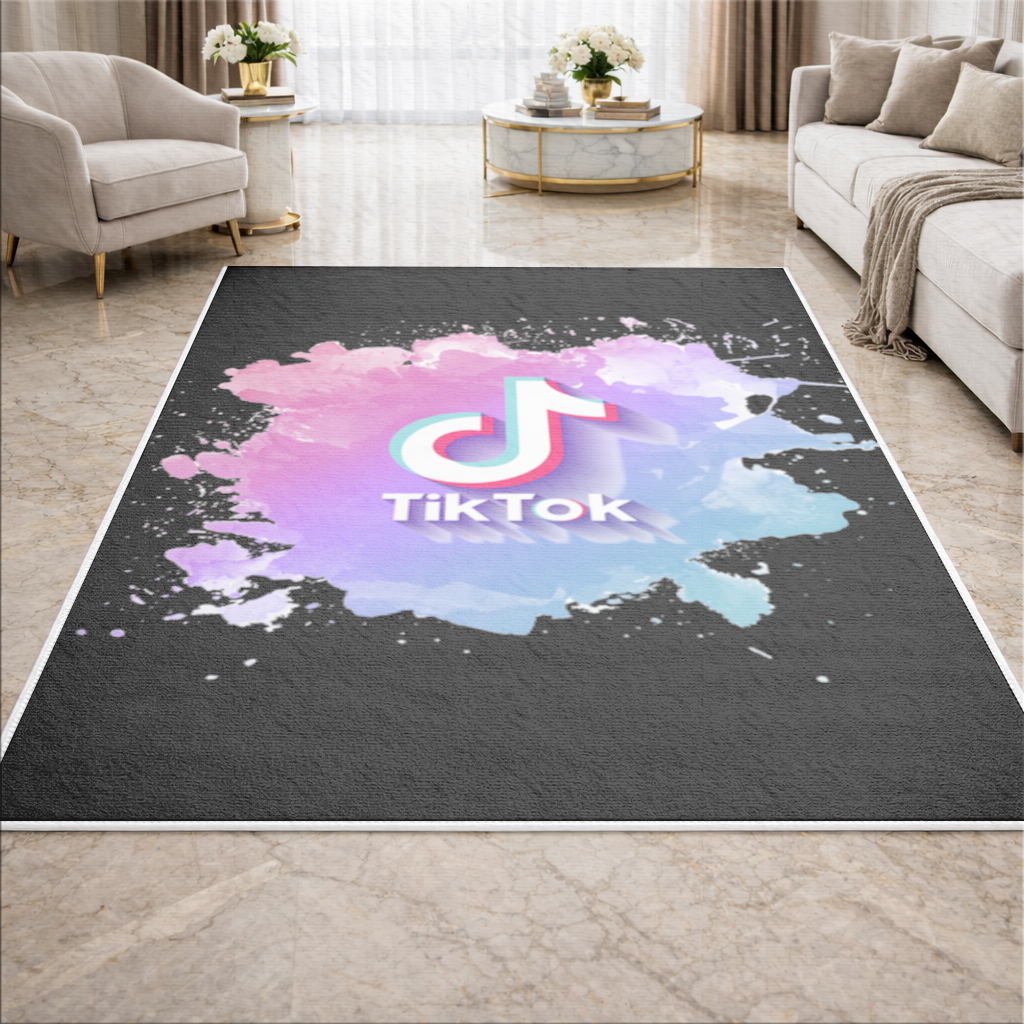 Sulu Boya Efektli TikTok Logosu Salon Halısı