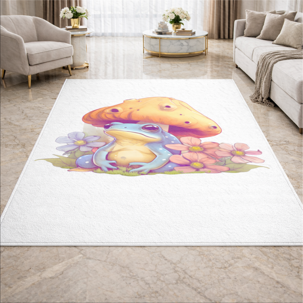 Blue Frog Resting Under Orange Mushroom Living room carpet