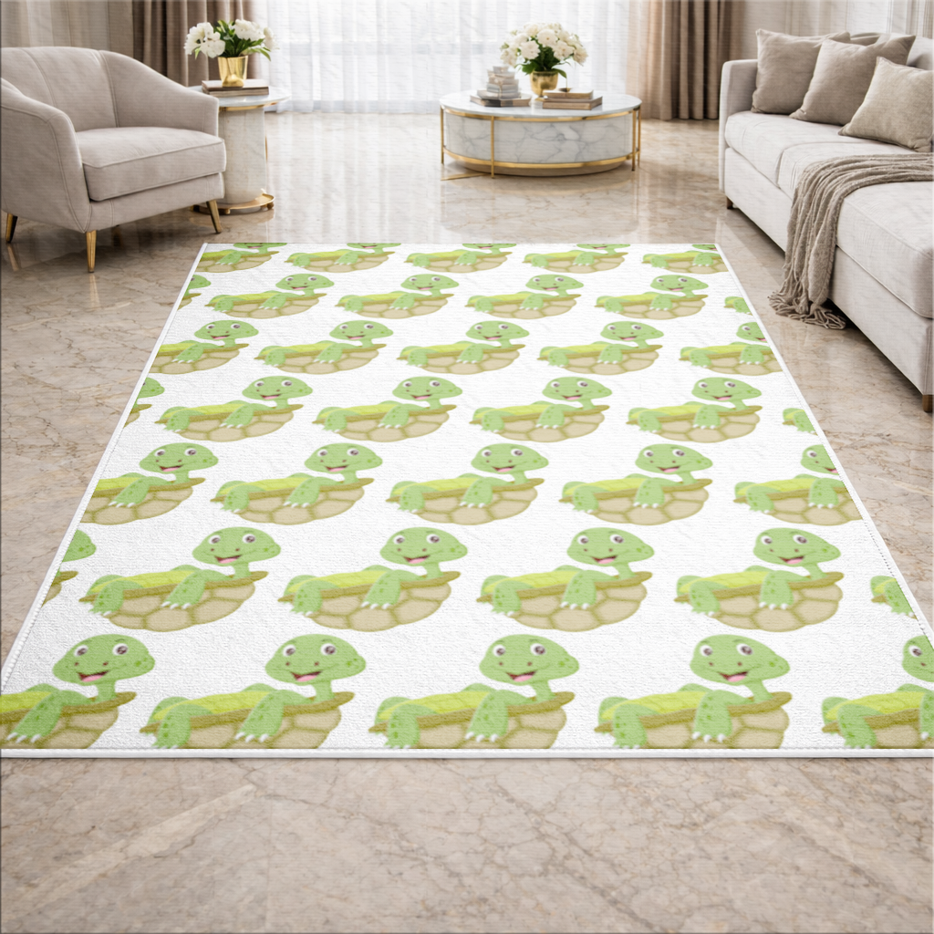 Happy Smiling Green Turtle in Shell Living room carpet