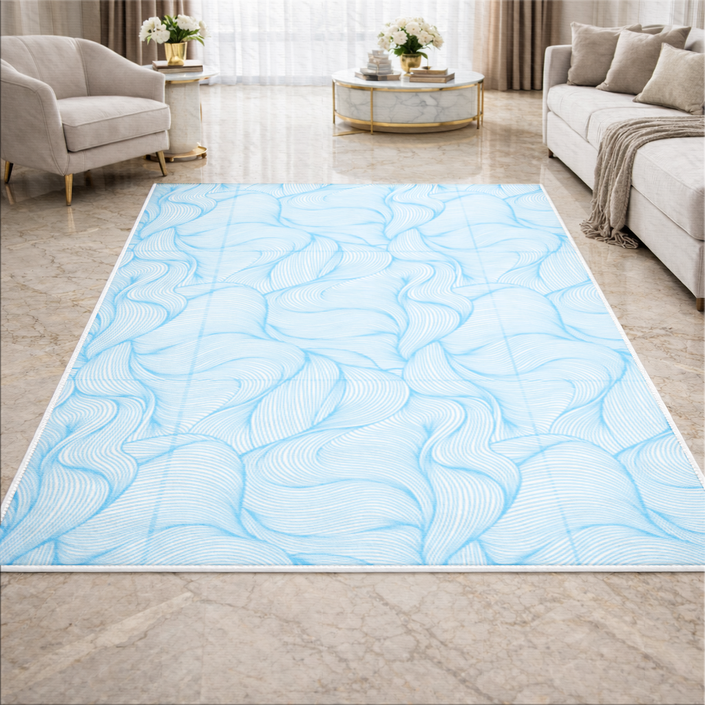 Blue Wavy Linear Abstract Pattern Living room carpet