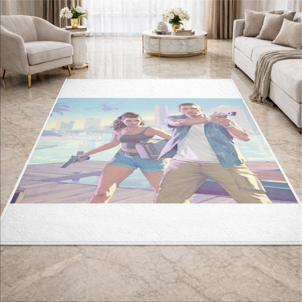 Vice City Showdown  Tropical Heist Duo Living room carpet