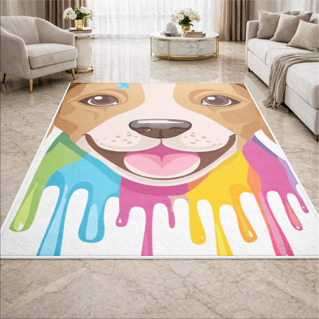 Happy Dog with Colorful Paint Drips 