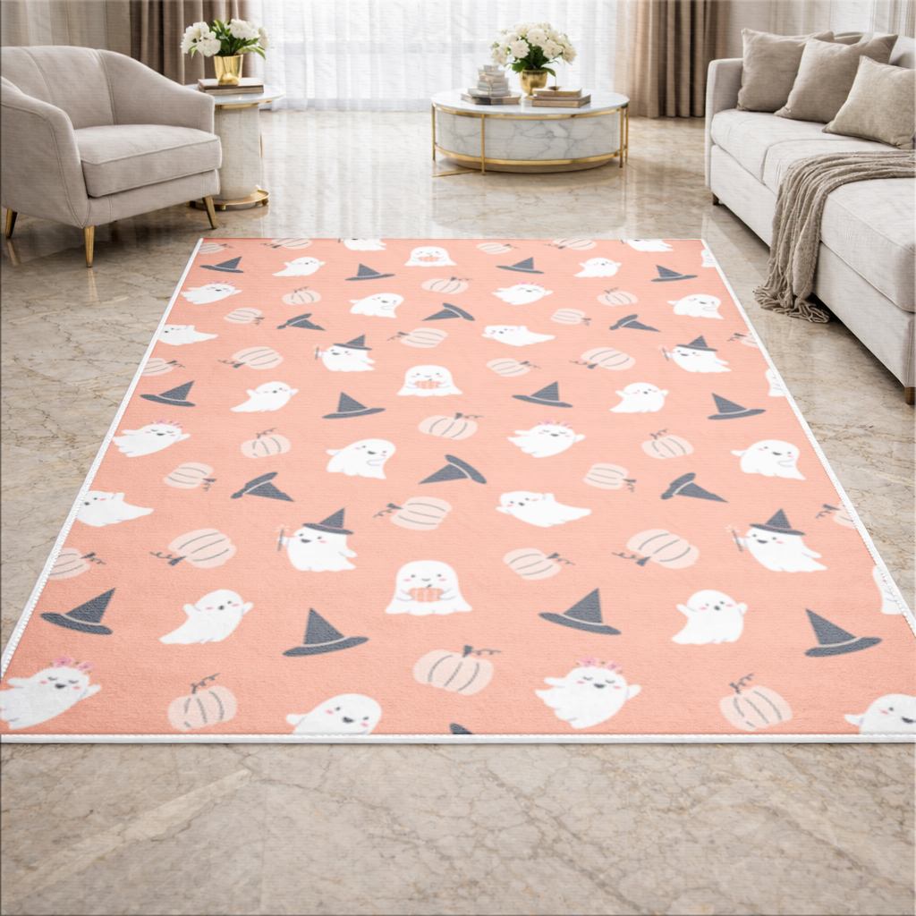 Cute Pumpkin and Witch Hat Ghost Pattern Living room carpet