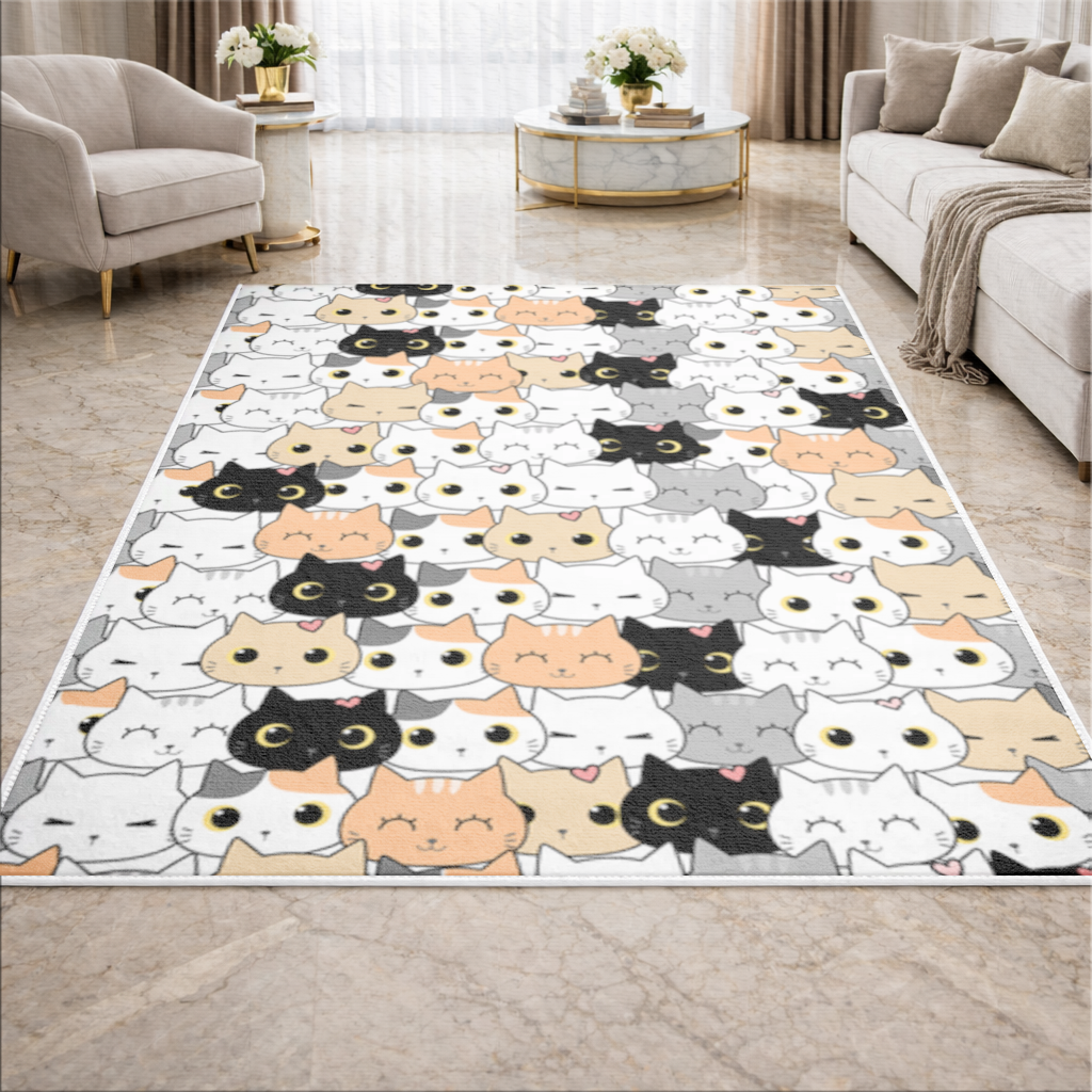Colorful Cute Cat Faces Seamless Pattern Living room carpet