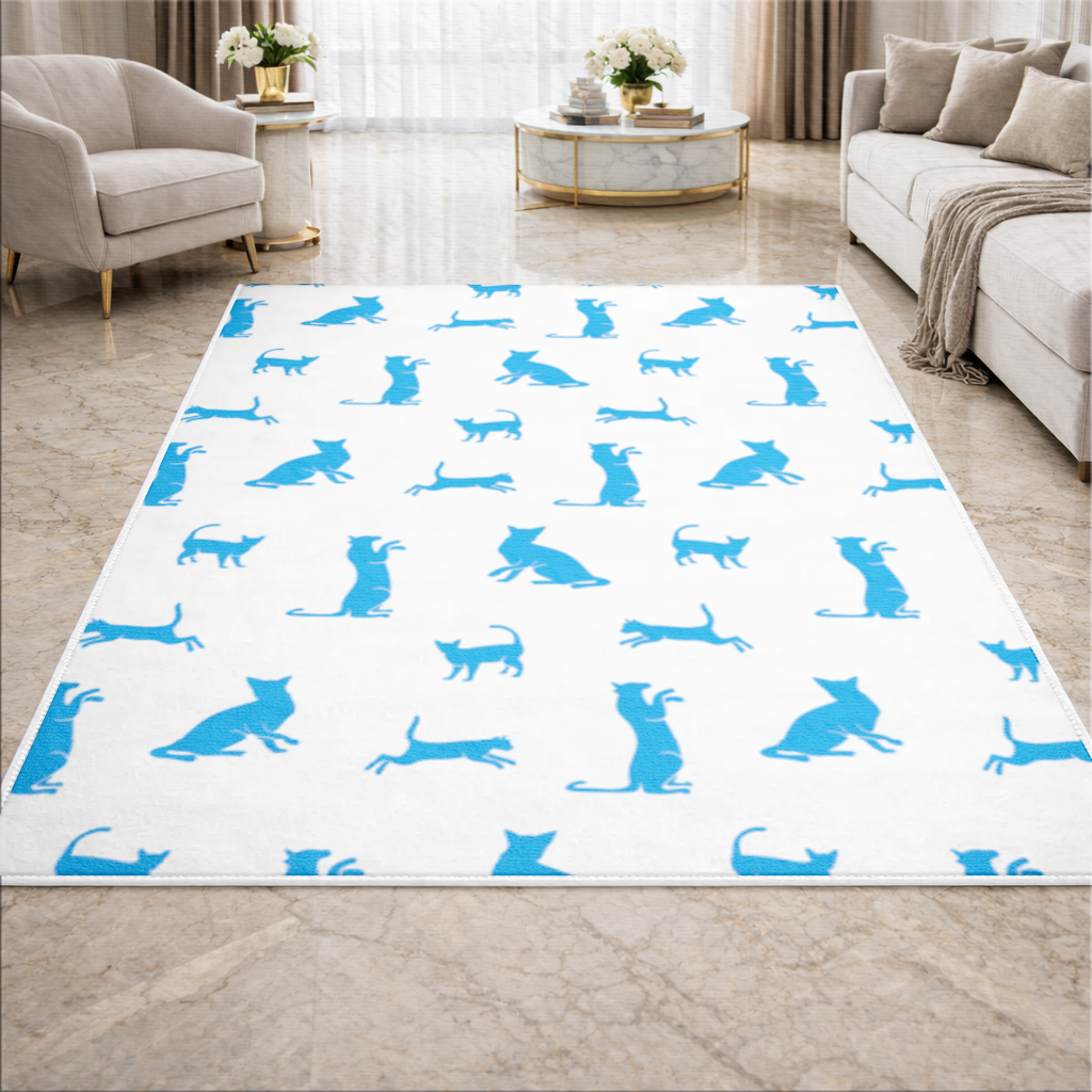Blue Cat Silhouettes Seamless Pattern Living room carpet