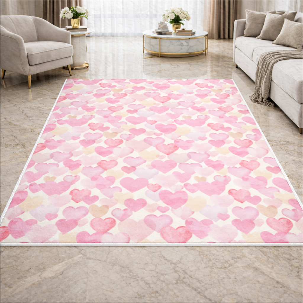 Watercolor Pink Hearts Living room carpet