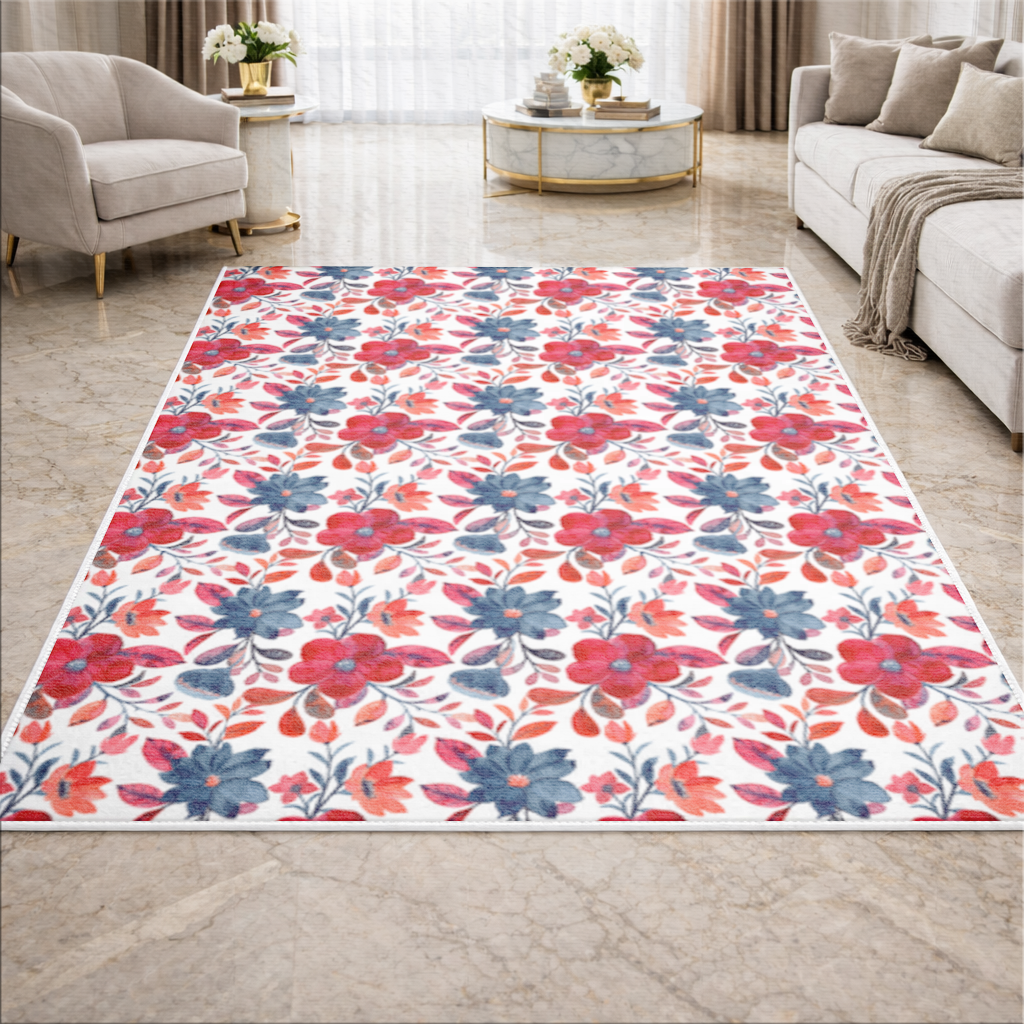 Watercolor Red Navy Floral Living room carpet