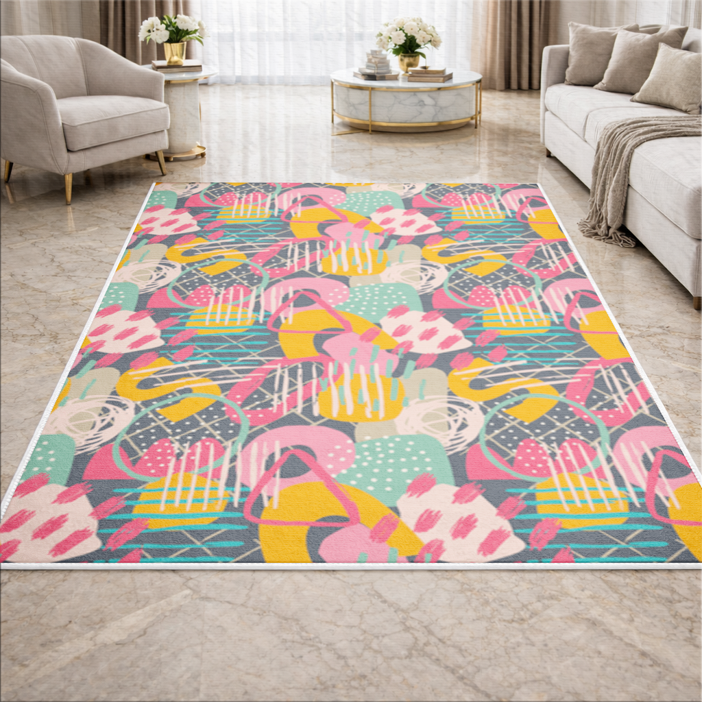 Soyut Geometrik Karalama Salon Halısı