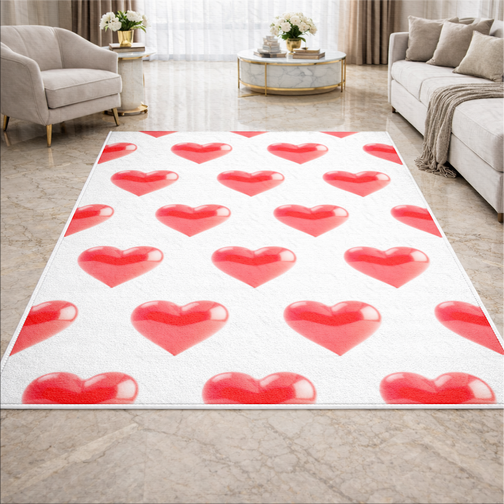 Glossy Red 3D Heart Living room carpet