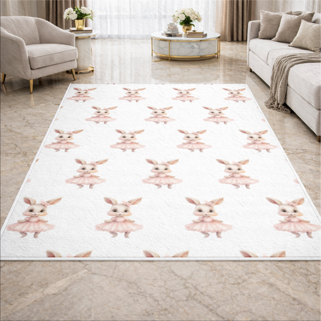 Kawaii Rabbit in Pink Ruffled Dress Living room carpet