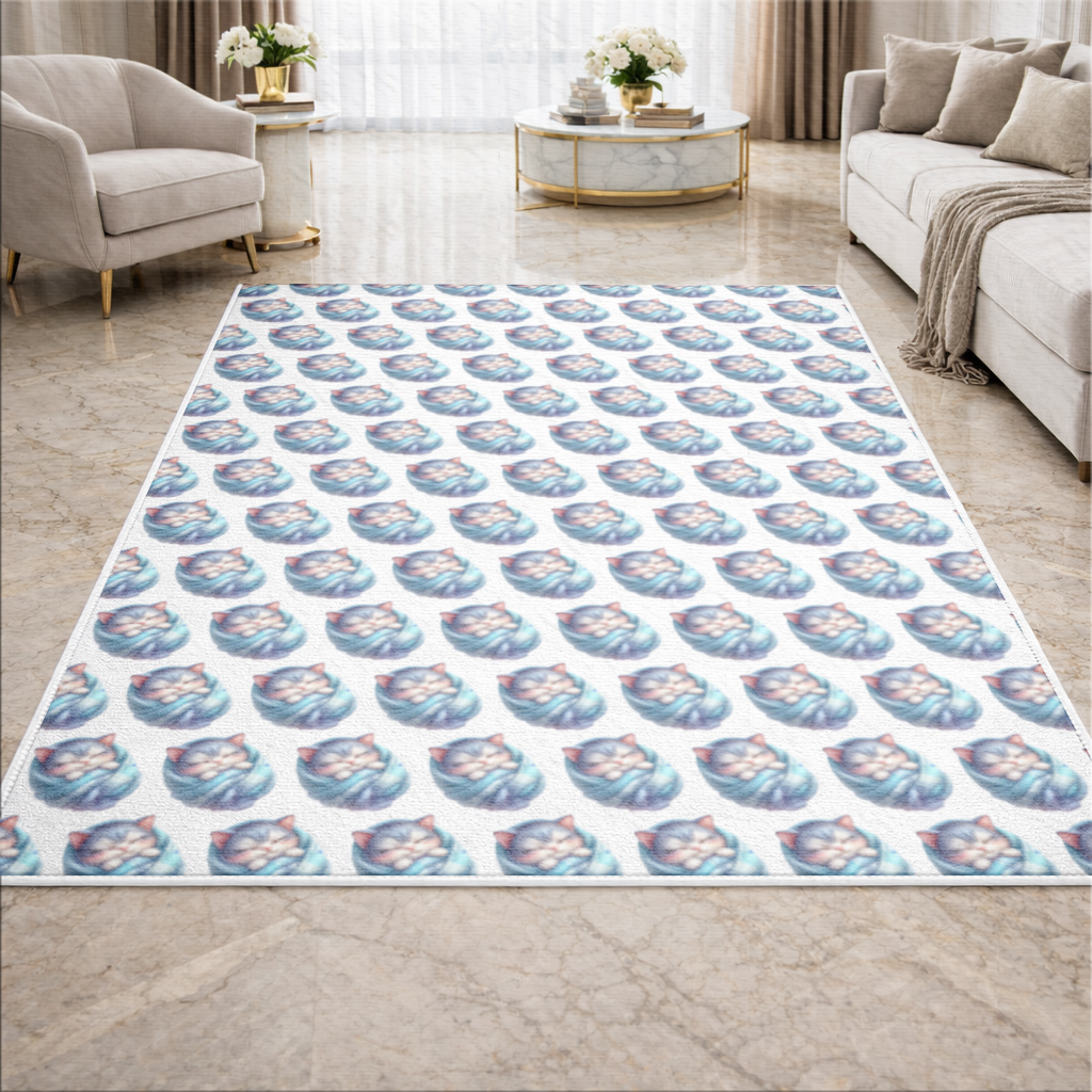 Kawaii Sleeping Kitten in Blue Swaddle Living room carpet