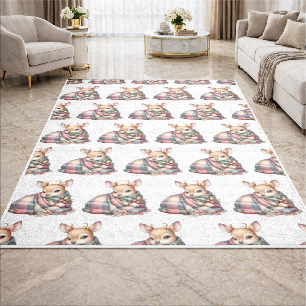 Kawaii Baby Deer with Plaid Scarf Living room carpet