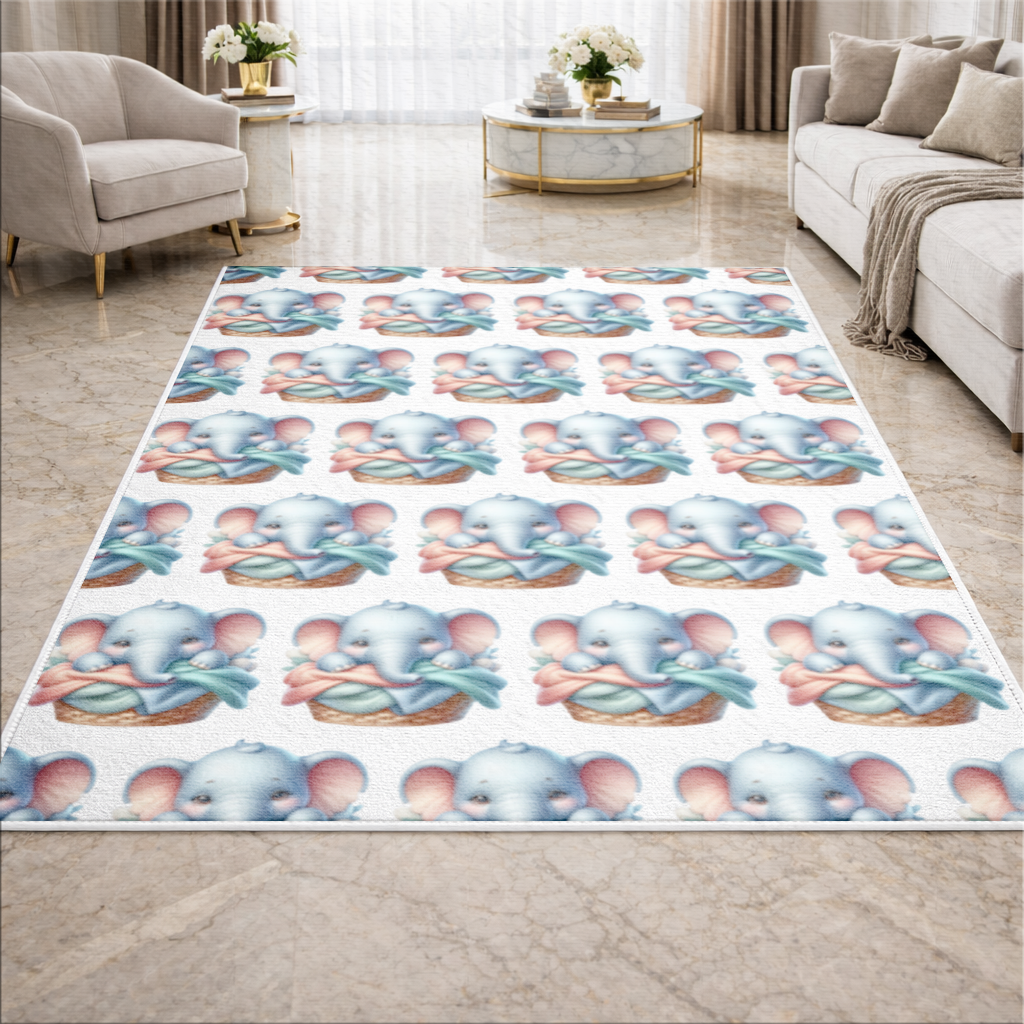 Cute Baby Elephant in Basket Living room carpet