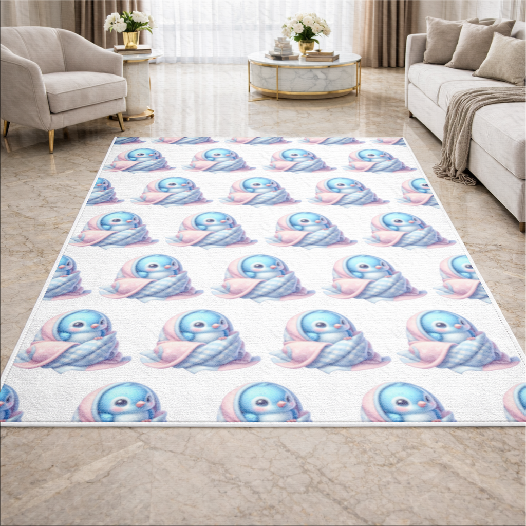 Kawaii Blue Bird in Blanket Living room carpet
