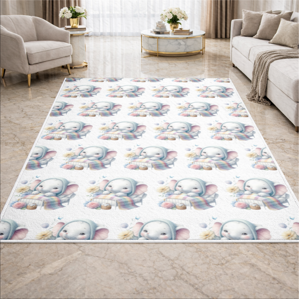 Sleeping Baby Elephant in Bed Living room carpet