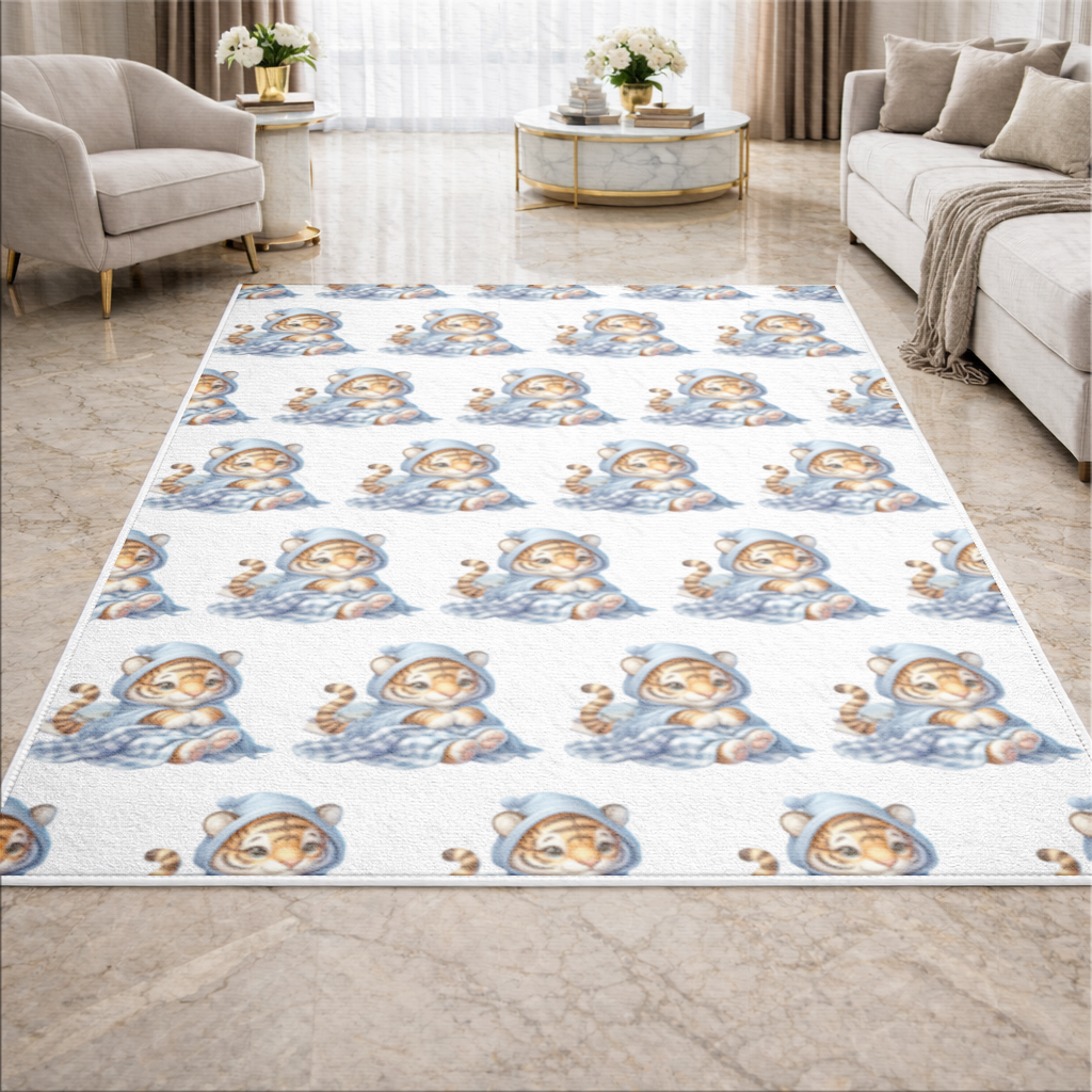 Sleepy Baby Tiger Cub on Books Living room carpet