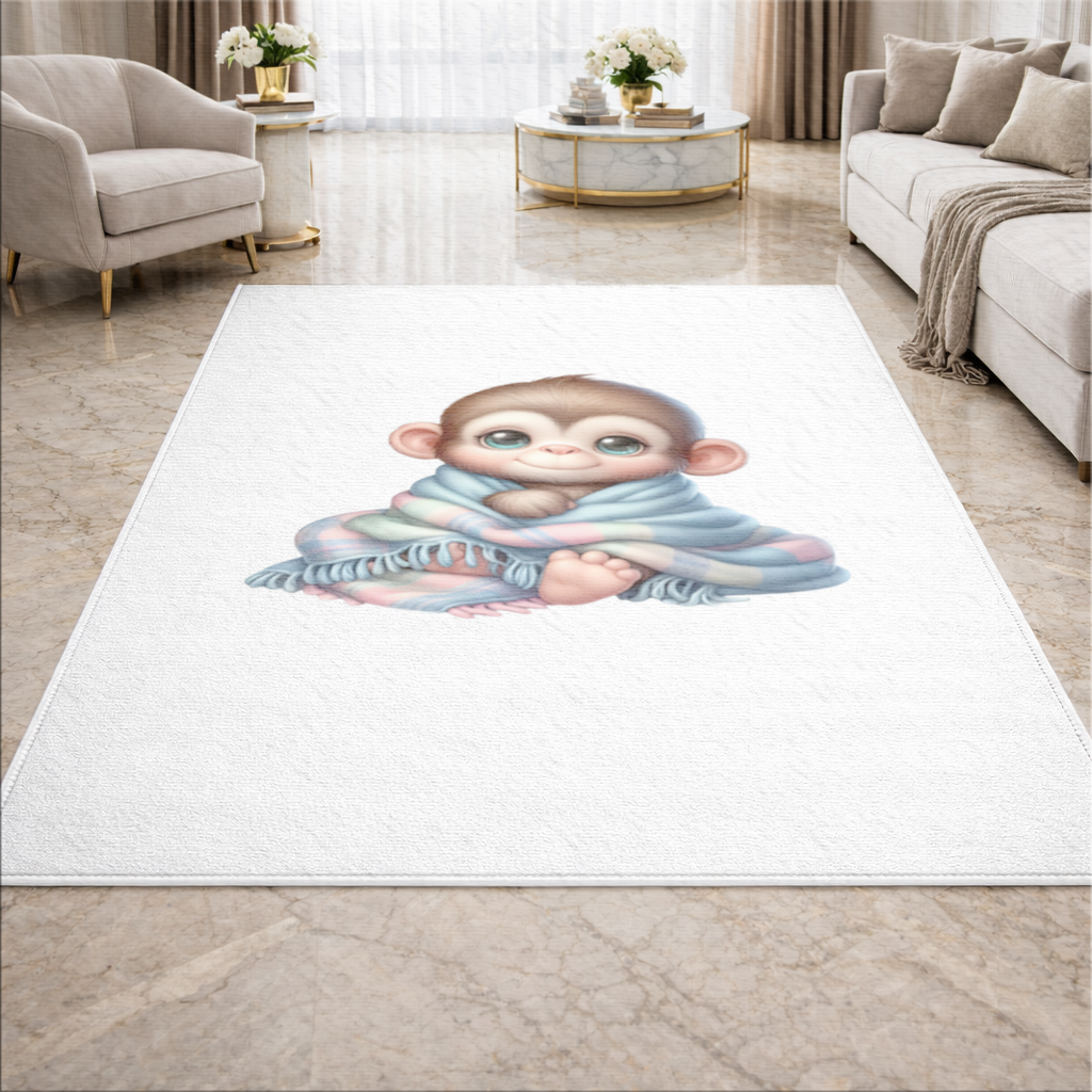Cute Baby Monkey Wrapped in Blanket Living room carpet