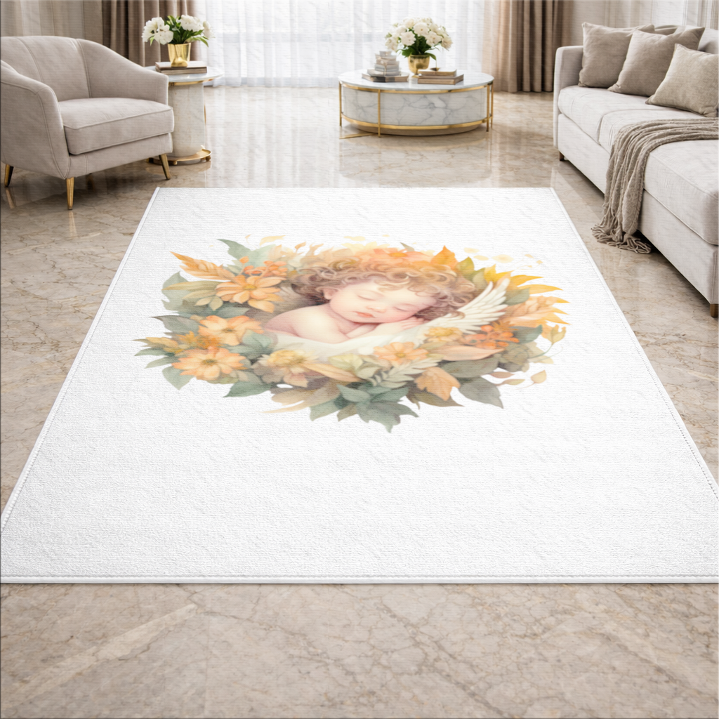 Sleeping Cherub in Cottagecore Flowers Living room carpet