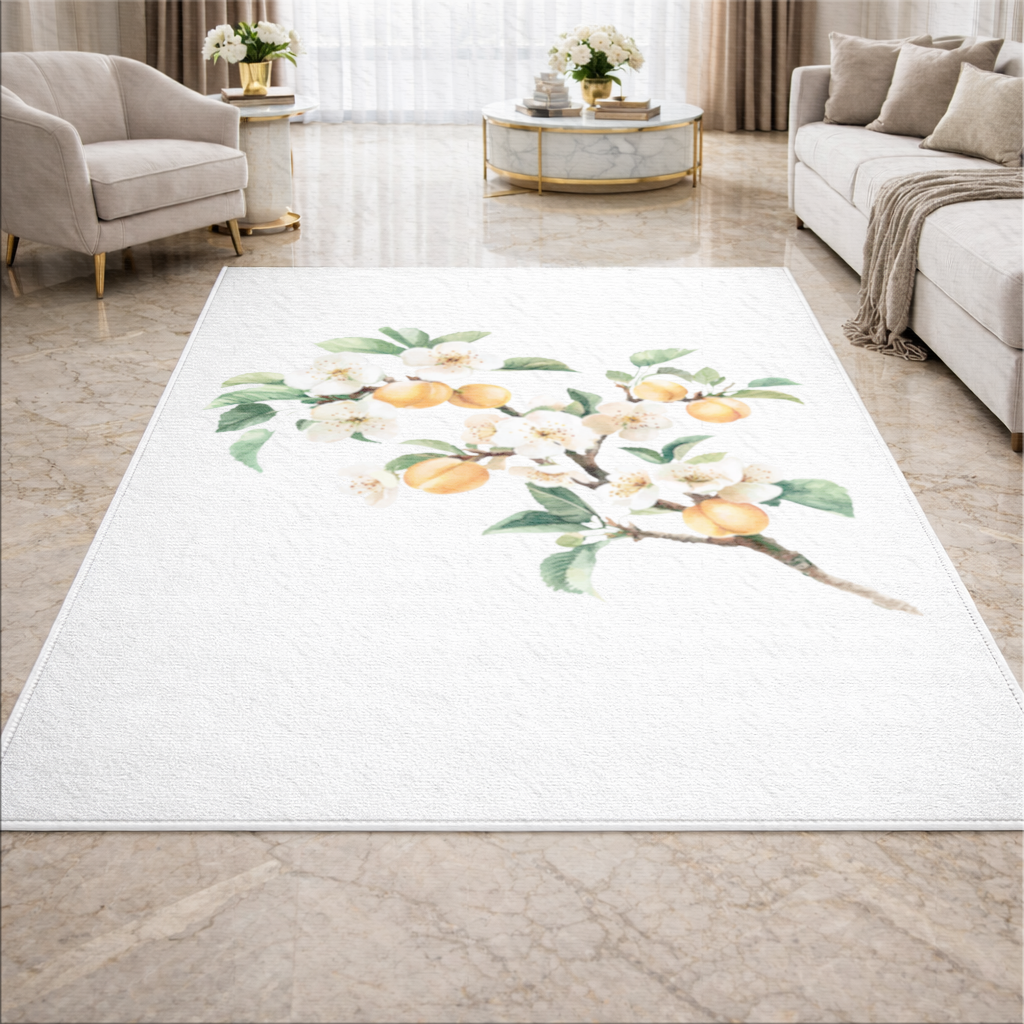 Watercolor Apricot Blossom Branch Living room carpet