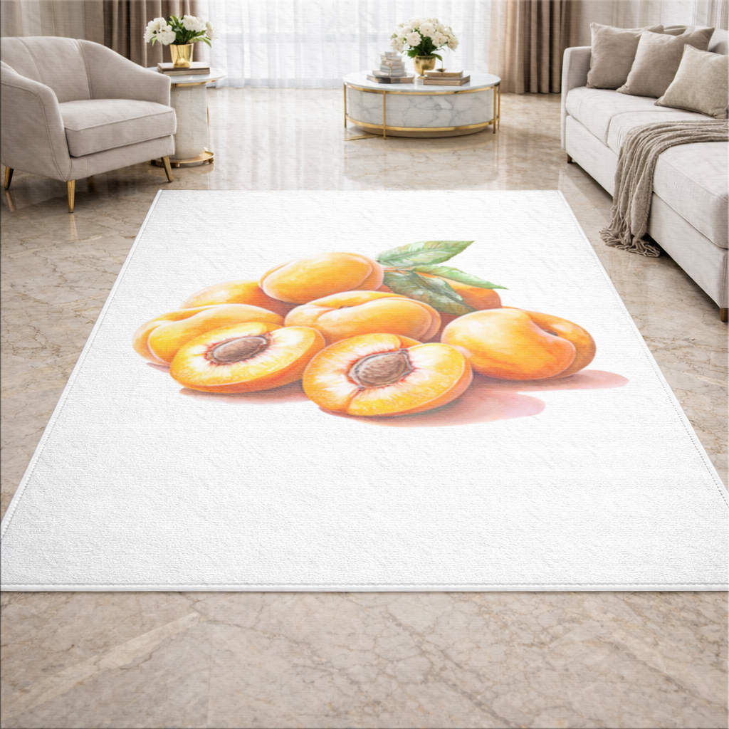 Watercolor Apricot and Leaves Living room carpet