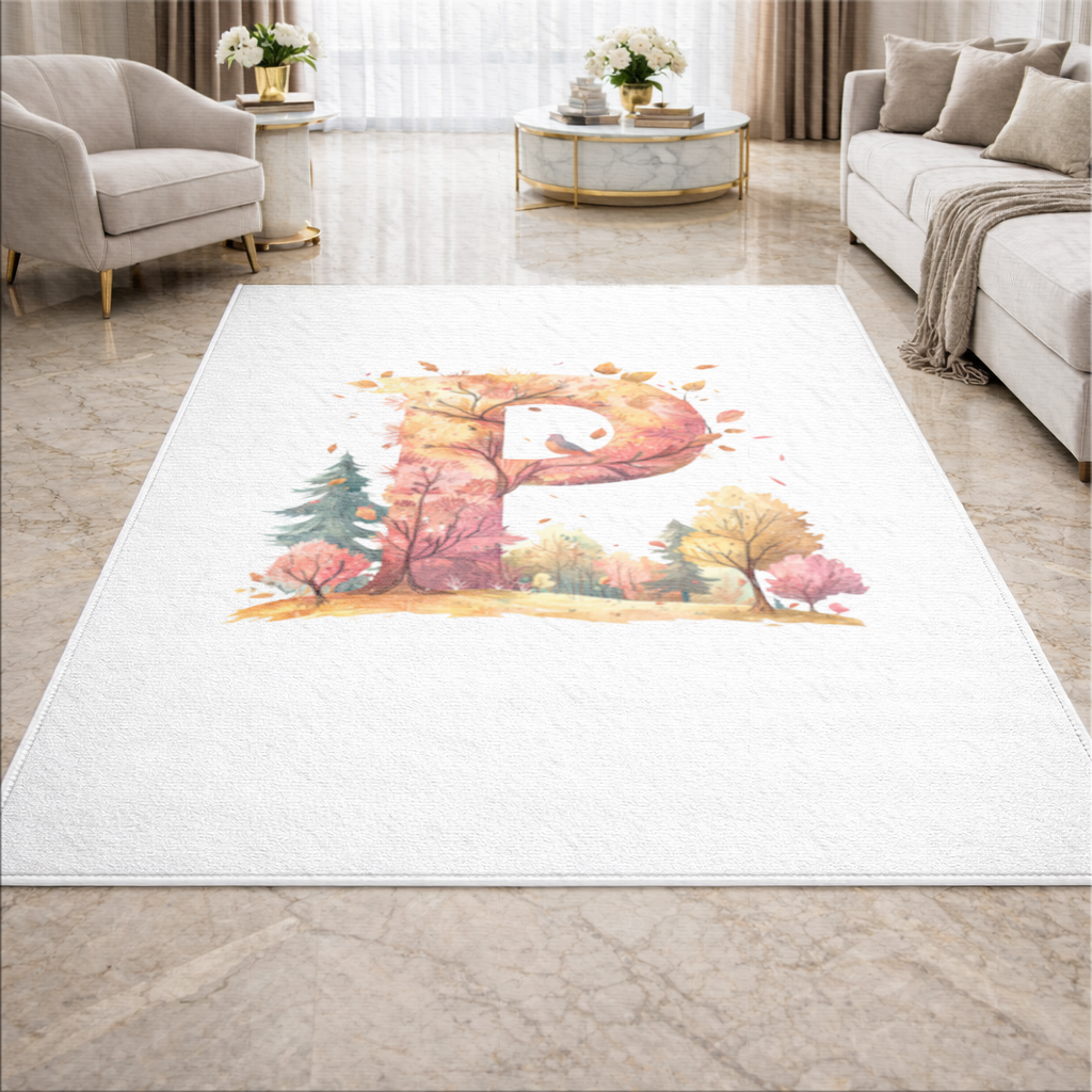Autumn Forest Letter P with Bird Living room carpet