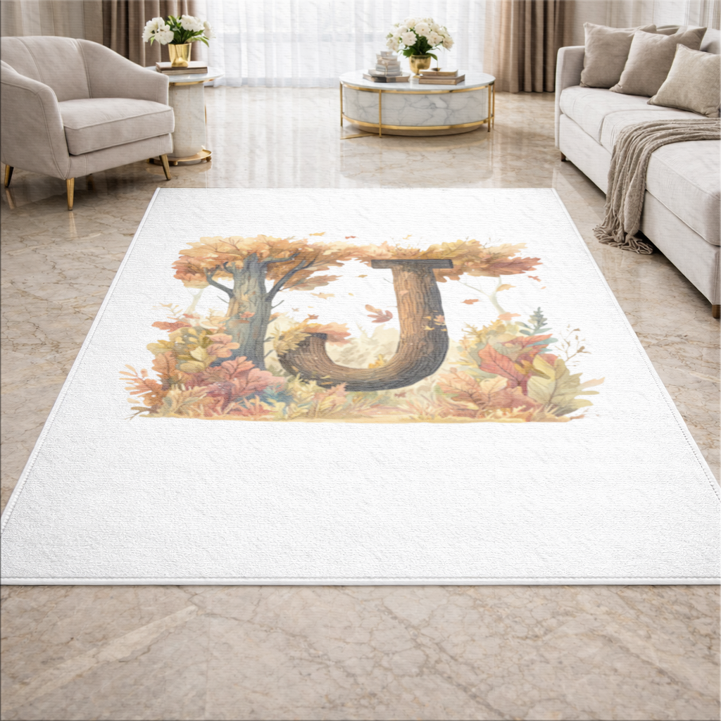 Fall Leaves Wooden Letter J Living room carpet