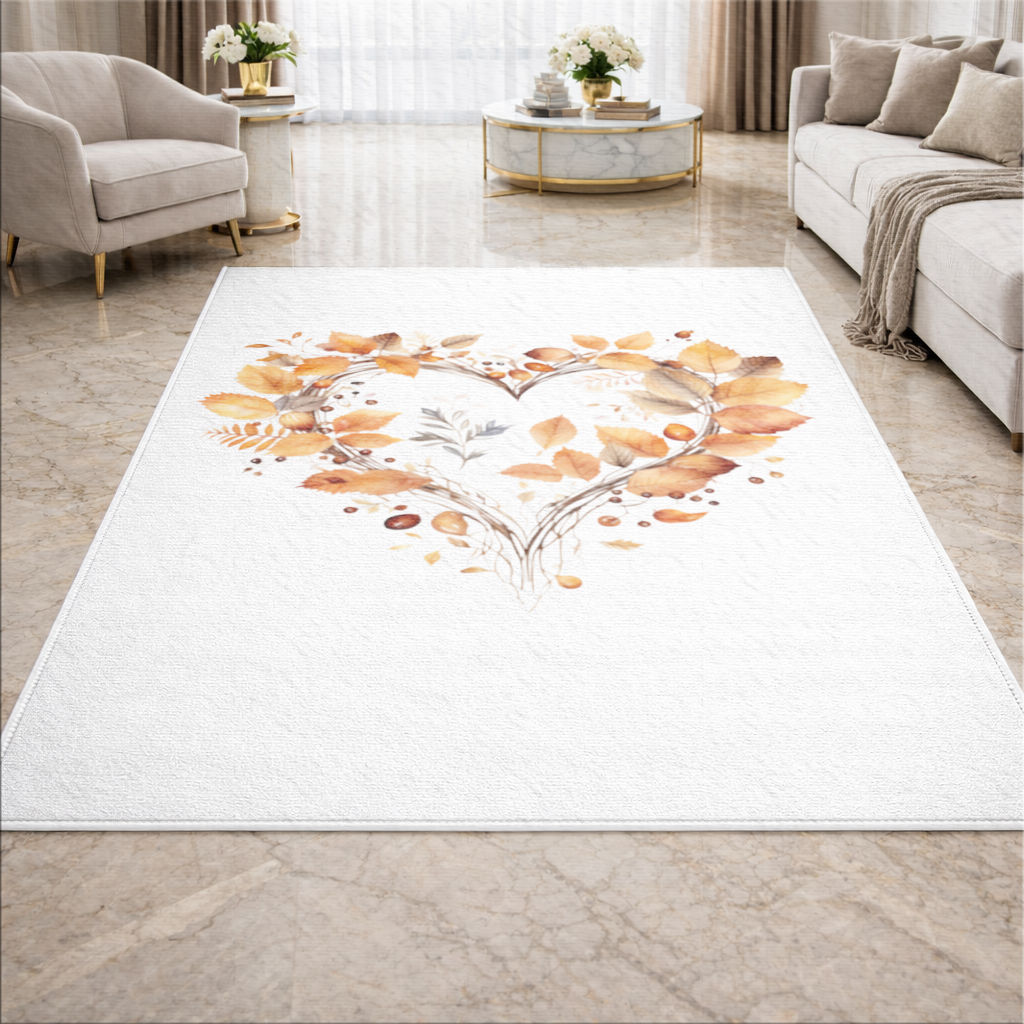 Turuncu Sonbahar Yaprakları Kalbi Salon Halısı