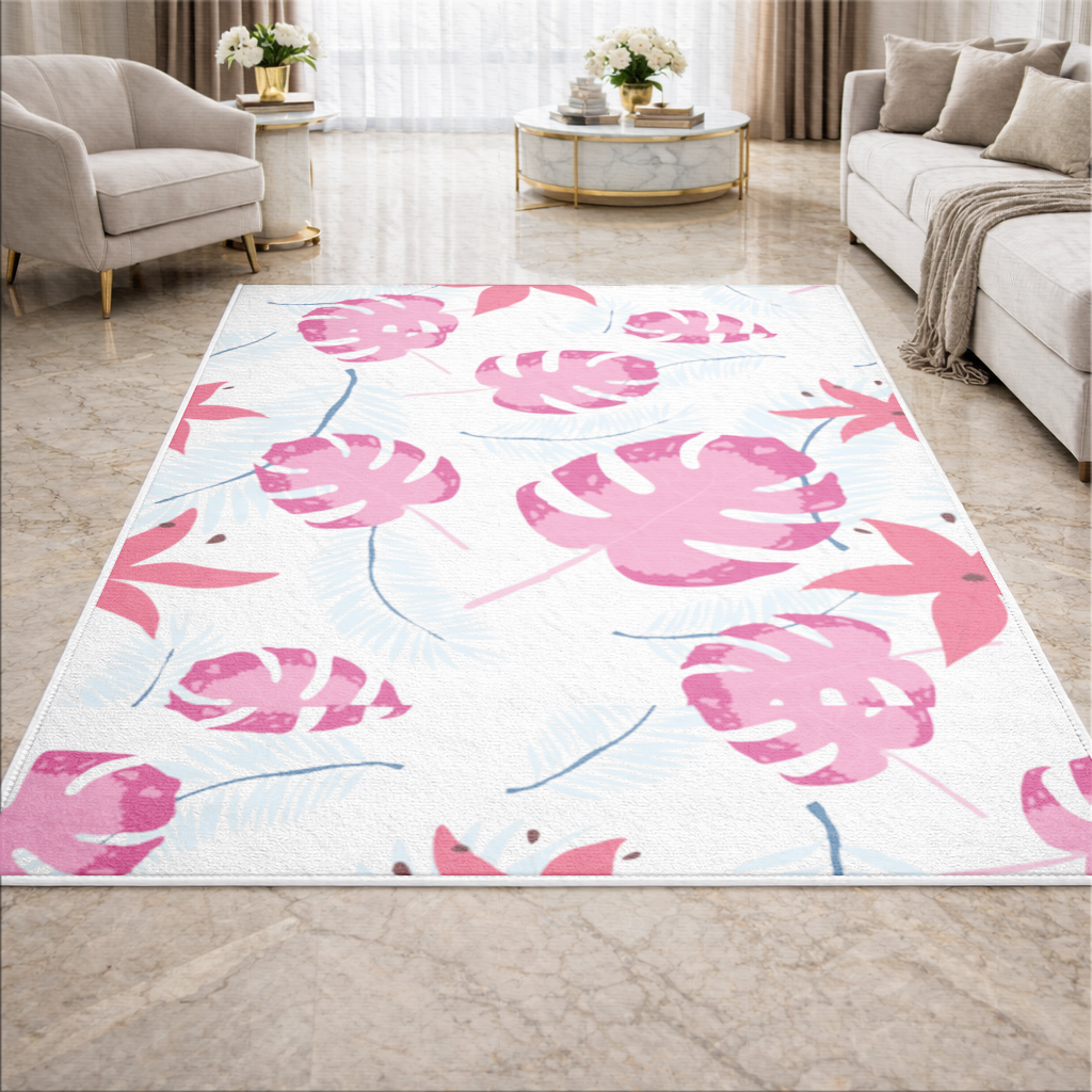 Pink Monstera and Tropical Lily Living room carpet